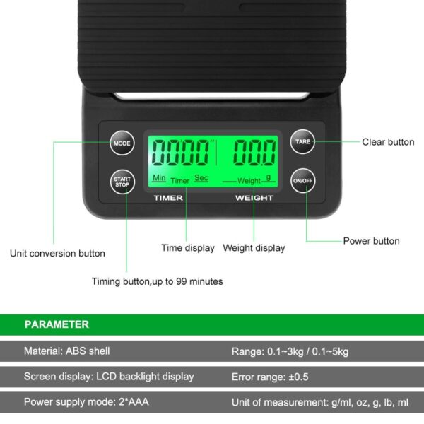 Portable Electronic LCD Coffee Scale with Timer