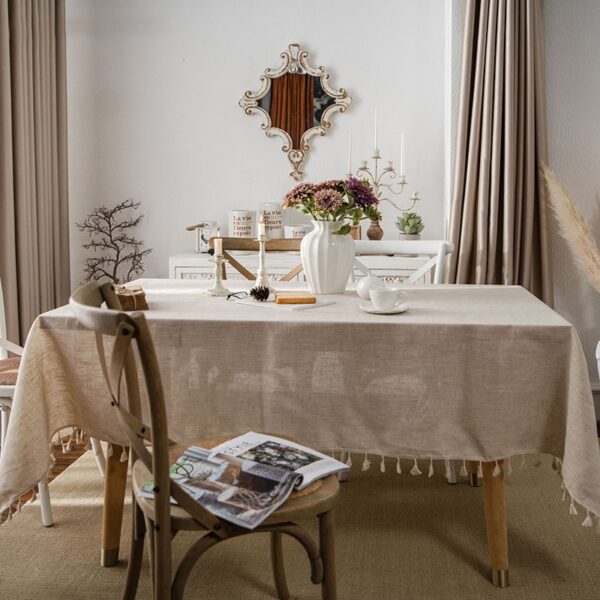 Solid Color Tablecloth with Tassels