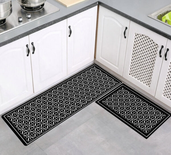 Monochrome Geometric Pattern Kitchen Mat