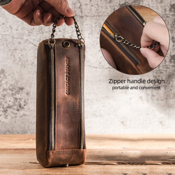 Genuine Leather Zipper Pencil Case