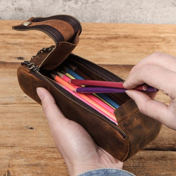 Genuine Leather Zipper Pencil Case